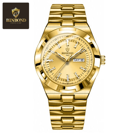 BINBOND New Luxury Quartz Men's Wristwatch Sport Men Watches Waterproof Luminous Date Week Stainless Steel Men's Watch Male Reloj