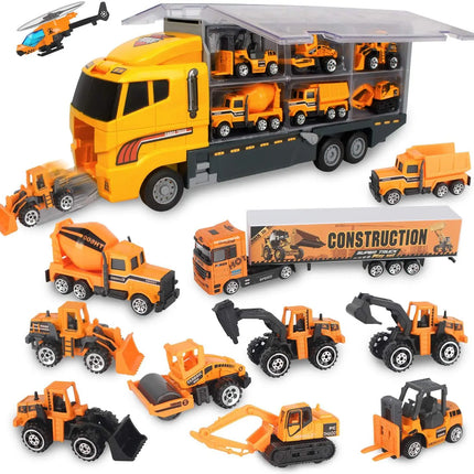 10 in 1 Big Trucks Set Mini Alloy Diecast Car Model Toys Vehicles Carrier Truck Helicopter Tank Fire Truck Engineering Car Toys