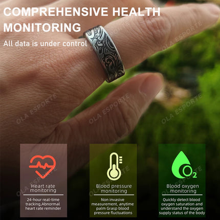 Smart Ring for Men and Women, Design with Heart Rate & Blood Oxygen Monitor, Multi-Sport Modes, Compatible with Android iOS Ring