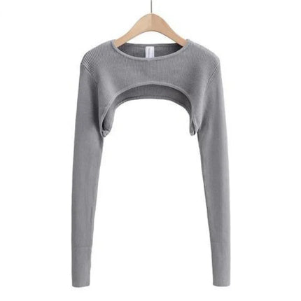 Women's Long Sleeve Crop Top T-shirts Spring Autumn Y2k Aesthetic Clothes O-neck Black White Sexy Harajuku Knitted Tshirt 2023