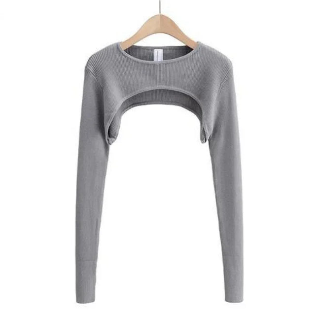 Women's Long Sleeve Crop Top T-shirts Spring Autumn Y2k Aesthetic Clothes O-neck Black White Sexy Harajuku Knitted Tshirt 2023