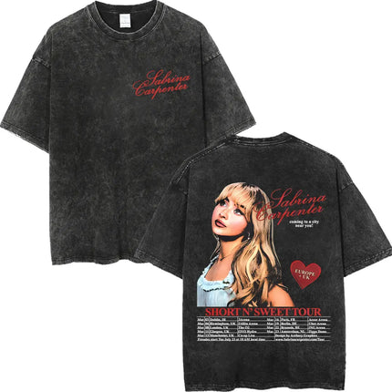 Retro Washed Sabrina Carpenter Merch T-shirt Y2k Fashion Aesthetic Short Sleeved Summer Men's Women's Casual Oversized T-shirt