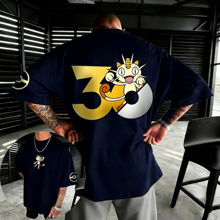 2026 Pokémon 30th Anniversary Meowth Printed T-shirt Summer New Men's and Women's Loose Casual Hip Hop Trendy Short Sleeve Top