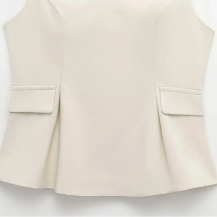 HXAO Women's Spring Elegant Vest Tops 2025 Summer Y2k Tank Tops Ladies Fashion Casual Sleeveless Office Beige Tops For Female