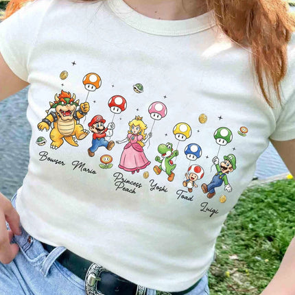 Super Mario Balloon Shirt Mario Luigi Peach Princess T-Shirt 2026 Summer Men Women Fashion Y2K Hip-hop Cotton Oversized T-shirt