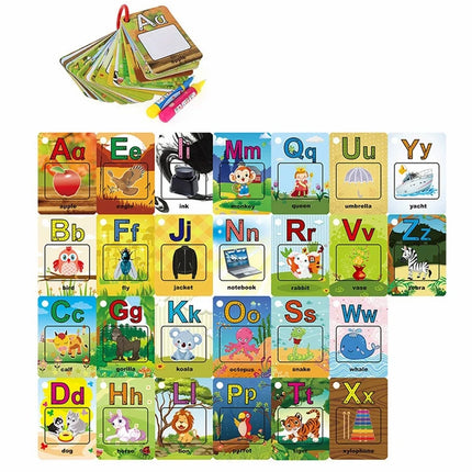 Montessori Toy Alphabet Water Coloring Cards Water Drawing Card with Magic Pen Aqua Painting Doddle Flashcards Educational Toys