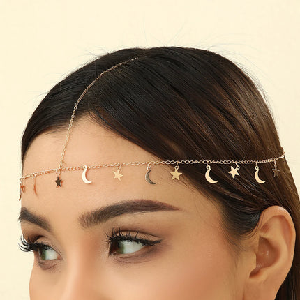 Moon and Star Fringe Boho Head Chain Indian  Pendant Hair Jewelry Headband Chain  to Give to the Person you Love