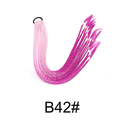 24Inch Synthetic Gradient  Colored Braided Ponytail Hair Extension Elastic Rubber Band Braiding Ponytail for Girl Women