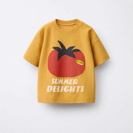 Cute Tees Casual Loose Short Sleeve Tops New Design Tops Summer Clothing Boys Girls Baby Simple Crewneck Tees Printing T-shirt
