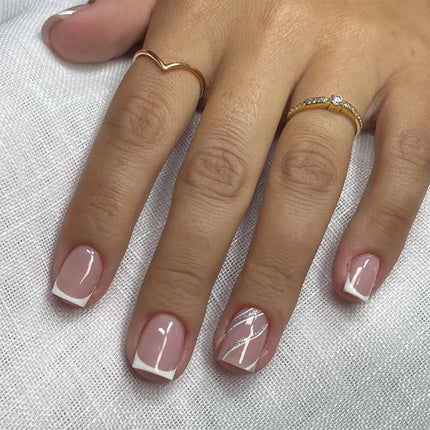 24Pcs Simple Square Head Fake Nail with nude design White Gradient French Press on False Nails Short Full Cover Nail Tips