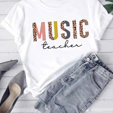 Fashion Women T Shirt Musical Note Printed T Shirt Casual Black Tops 90s Ladies Girls Tee Shirt Female Harajuku Graphic T-shirt