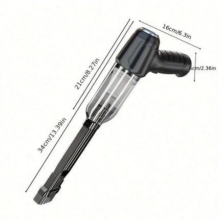 Handheld vacuum cleaner with integrated suction and blowing functions, ideal for cleaning cars, homes, offices, and pet areas.