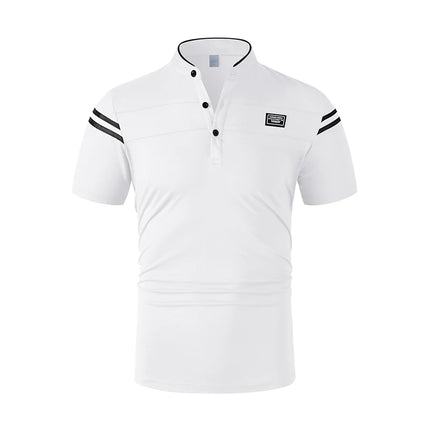 2025 New Men's Casual Fashion Solid Color Short Sleeved Polo Shirt Stand Up Collar Versatile Comfortable Top