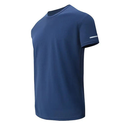 Men's Short Sleeve Sport T-shirt Quick Dry Running Blue Football Training Fitness Casual Wear Polyester Fiber round Neck T-shirt