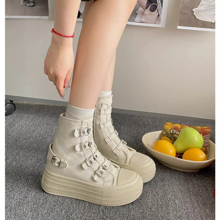 CHABELLA Women's High Top Canvas Shoe Design Buckle Strap Zip Simplicity Female Shoes 2025 High Street Grace Walking Shoes