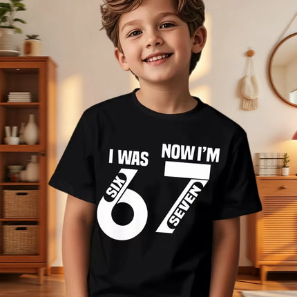 67 Meme T-Shirt for Kids 6-7 Years Old Birthday Party Gifts Summer Short Sleeve Tees Crew Neck Graphic Y2k Children's Clothing