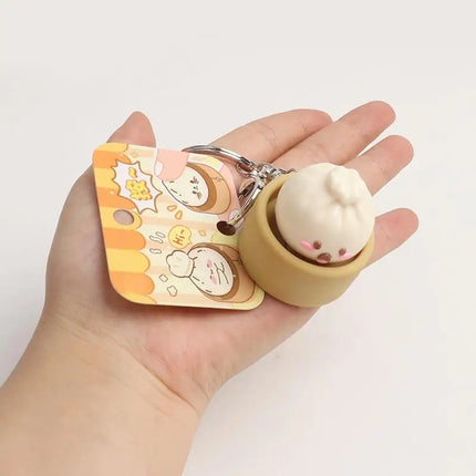 1/2Pcs Decompression Bun Clicker Keychain Mini Steamed Bun Stress Relief Toy Pendant Backpack Hanging Decoration·