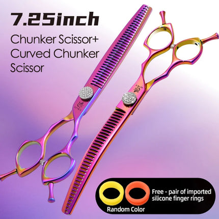 Fenice Grooming Scissors Diamond Screw 7.25 Inch Professional Curved Chunker Scissors Thinner Shears for Pet Groomers Tesoura