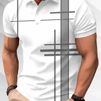 2026 Summer New Style Men's Short-Sleeved Polo Shirt with 3D Check Pattern Print - Street Casual Fashionable and Comfortable