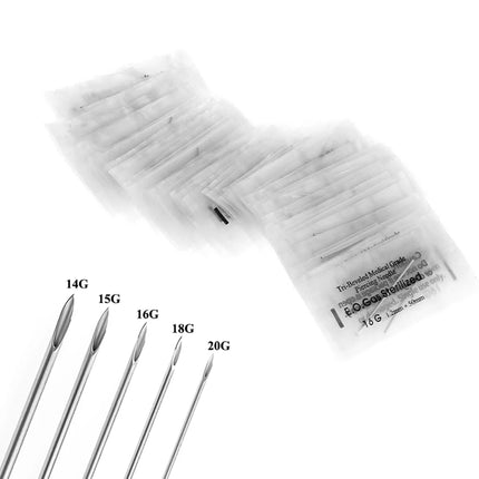 5-100PCS Body Piercing Needle 10G 12G 14G 16G 18G 20G Surgical Steel Sterile Disposable Ear Nose Navel Nipple Lip Piercing Tool