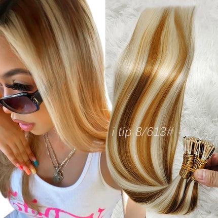 Straight Highlight Hair I Tip Hair Extensions Natural Real Virgin Human Hair Fusion Hair Original 99j 1b 613 Blonde Honey Color