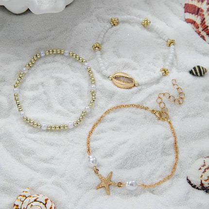 Bohemian style new gold star-shaped seashell fashion multi-purpose ankle chain set of three pieces
