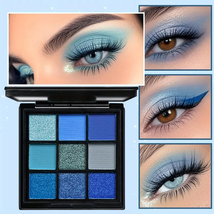 9 Color Blue Eyeshadow Palette Matte Shimmer Dolphin Eye Shadow Palette Glitter Makeup Pigmented Long Lasting Professional
