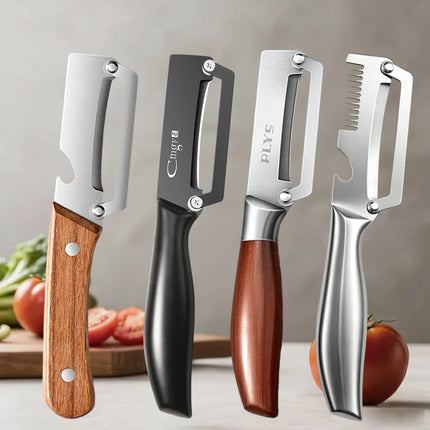 Kitchen Peeler Household Peeling Knife Fruits Vegetable Peeler with Wooden/steel Handle and Bottle Opener Kitchen Tool