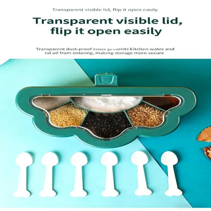 6 Grids Seasoning Box And Container With Clear Lid And Scoops Seasoning Storage Container For Salt Sugar Cruet