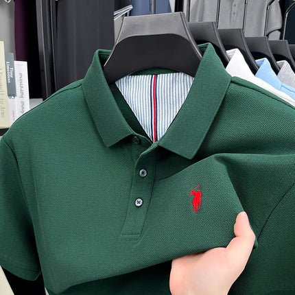 100% pure cotton short-sleeved men's polo shirt, summer fashion, high-end brand, pony embroidery, golf top, casual business T-shirt