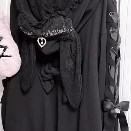 Hoodies Women 2025 Autumn New Sweet Bunny Ear Lace Hooded Sweatshirt for Women Cute Loose Tie Long Sleeve Jacket
