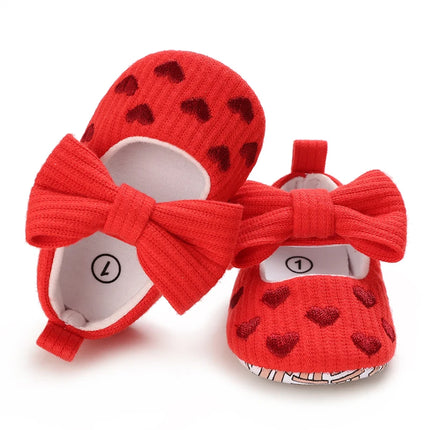 Spring and Autumn Embroidered Peach Heart Step Bow-knot Baby Shoes 0-1 Year Old Hand held Male and Female Baby Soft Bottom