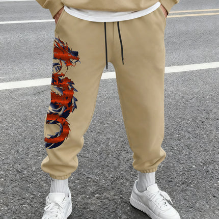 Men's Streetwear Vintage Red Oriental Dragon Print Sweatpants Elastic Waist Soft Fabric Chinese Hip Hop Daily Joggers