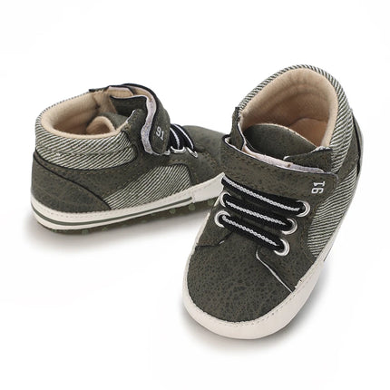 Spring and Autumn High Top With PU Anti Slip Baby Shoes 0-1 Year Old Baby Casual Sports Soft Soled Walking Shoes