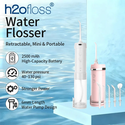 H2ofloss Compact Water Flosser 140PSI Portable Oral Irrigator for Sensitive Gums 5 Modes 5 Nozzles USB Rechargeable Teeth Clean