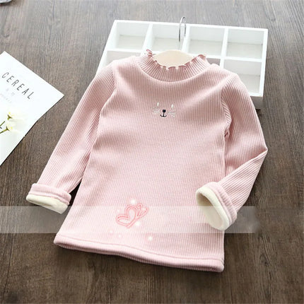 Children's base sweater autumn and winter Fashion Girls Sweaters Cartoon Kids Tops Warm Velvet Thick Kids Sweater Girls Outwear