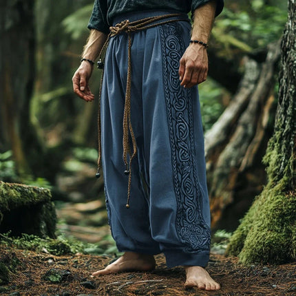 Men's Retro Viking Celtic Knot and Snake 3D Printed Casual Drawstring Straight-Leg Summer Beach Pants