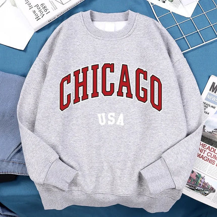 Chicago USA Classic City Graphic Clothing Sweatshirt Man Harajuku Loose Clothes O-Neck Pullover Menswear Fleece Fleece Pullover
