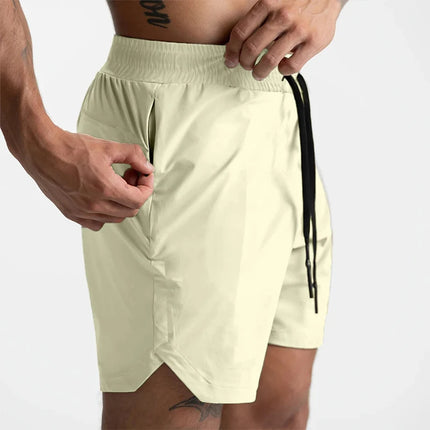 2025 New Men's Shorts Single-Layer Woven Quick Dry Solid Color Running Fitness Sports Casual American Fifth Pants Comfortable