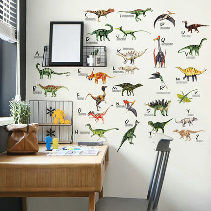 Cartoon Dinosaur Wall Sticker English Alphabet Children's Preschool Education Decorative Wall Sticker Self-adhesive Wall Sticker