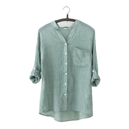 Women's Japanese Style Sun-Protective Linen Shirt Loose 3/4 Sleeve Stand-Up Collar Fresh And Comfortable Linen Blend