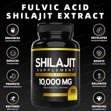 150 Capsules 10000MG Shilajit Capsules for Men Enhanced Energy Levels & Immune Health with 85+ Trace Minerals & Fulvic Acid
