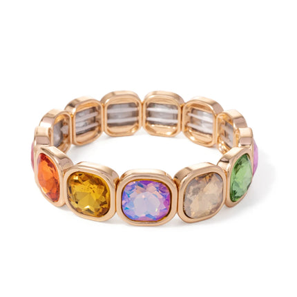 2024 Gold Color Crystal Bangle Handmade Square Shape Rhinestones Boho Women Tennis Bracelet Elastic Bohemian Zircon Jewelry