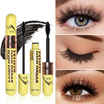Double In-one Mascara Silk Fiber Mascara Waterproof Mascara for Eyelash Extension Black Thick Lengthening Eye Lashes Cosmetics