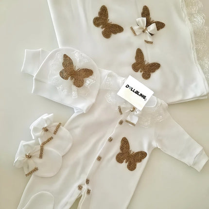 Baby Girl Boy Princess Prince Hospital Exit Newborn Bling Outfits Baby Bottles Gift Set Baby Shower Gift 5pcs Crown Romper