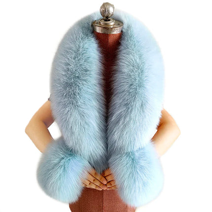 Winter Natural Fox Fur Scarf And Cuff Set Women Jacket Fur Collar Authentic Neck Warm Scarves Luxury Fluffy Fox Fur Shawl