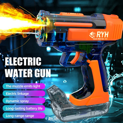 Electric Water Gun with Lights Continuous Firing Squirt Gun Long Range Shooting Watergun Mist Spray Water Pistol Outdoor Toy