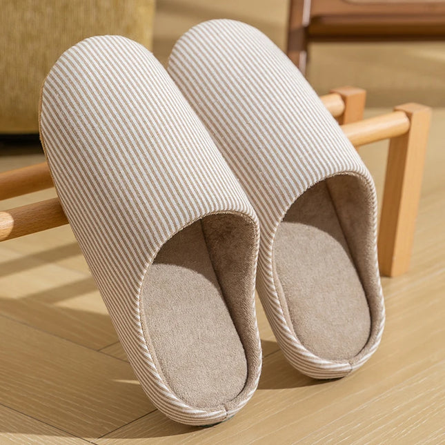 Simple Striped Home Slippers Men's Spring and Autumn Indoor Wooden Floor Bedroom Silent Comfortable Japanese Style Home Shoes