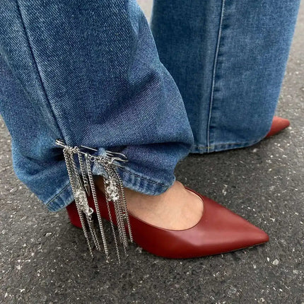 PuRui Trend Creative Silver Color Tassel Pendant Anklet Chain Women Paperclip Foot Ankle Chain with High Heels Accessory Jewelry