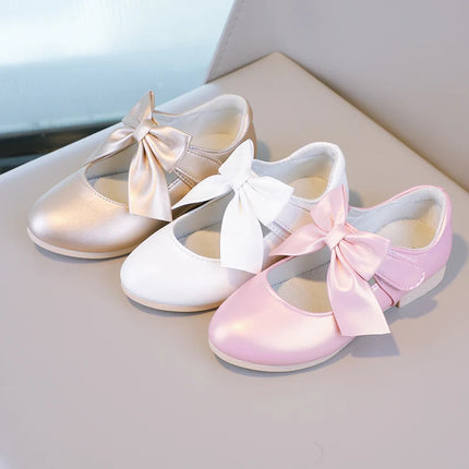 Girls Princess Shoes Shallow Bowknot Metallic Color Fashion Sweet Girl's Mary Janes Shoes Light Non-slip 26-36 Kids Ballet Flats